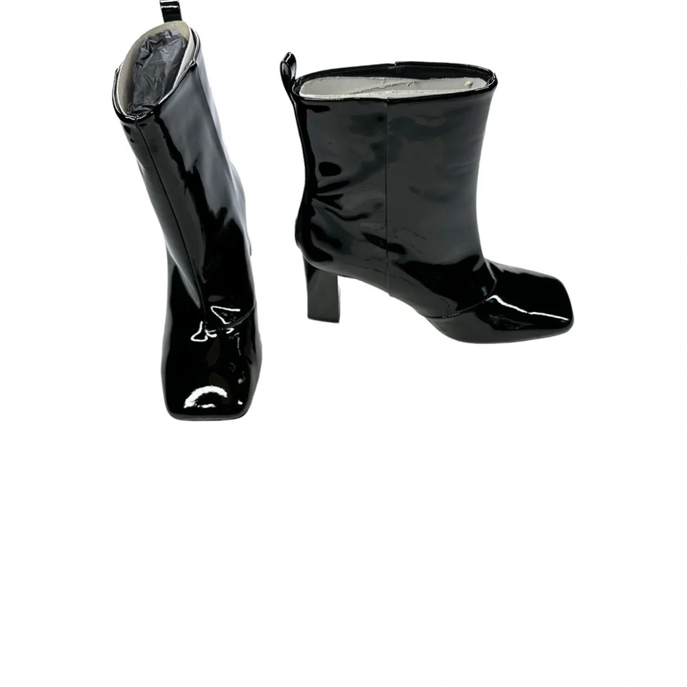 Good American Square Toe Patent Leather Ankle Boots, NEW, 7